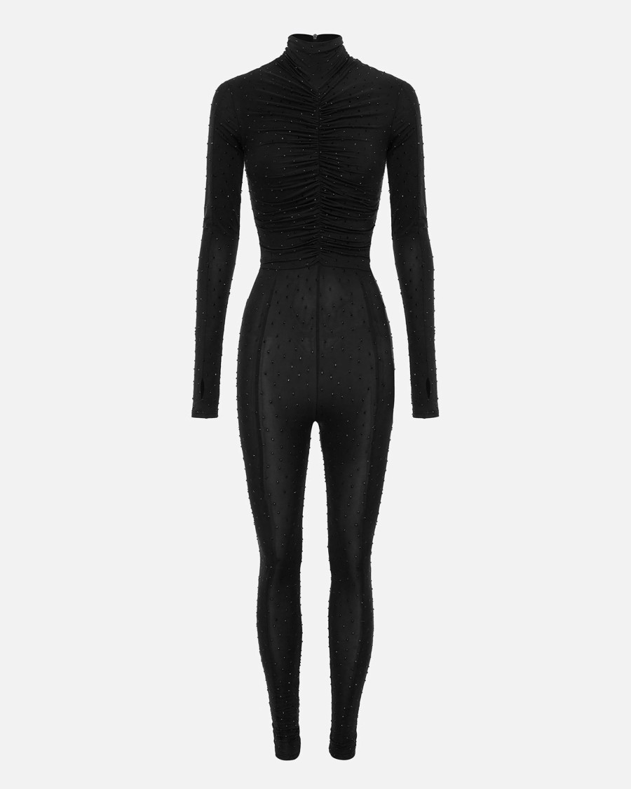 New Ruched Long Sleeve Catsuit In Crystal Jersey Bodysuits & Stockings