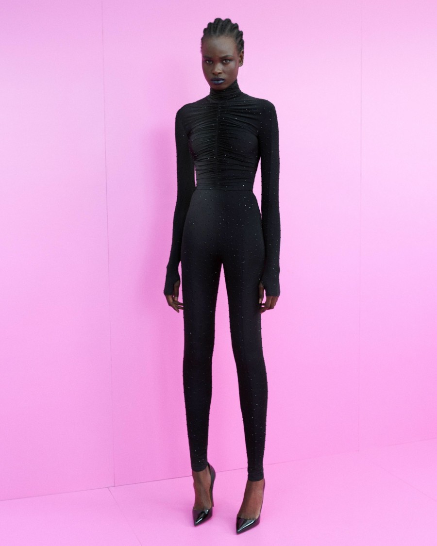 Online Ruched Long Sleeve Catsuit In Crystal Jersey Catsuits & Jumpsuits