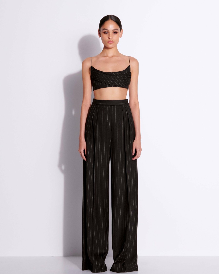 Best Draped Crop Top In Lurex Pinstripe Shirts & Tops