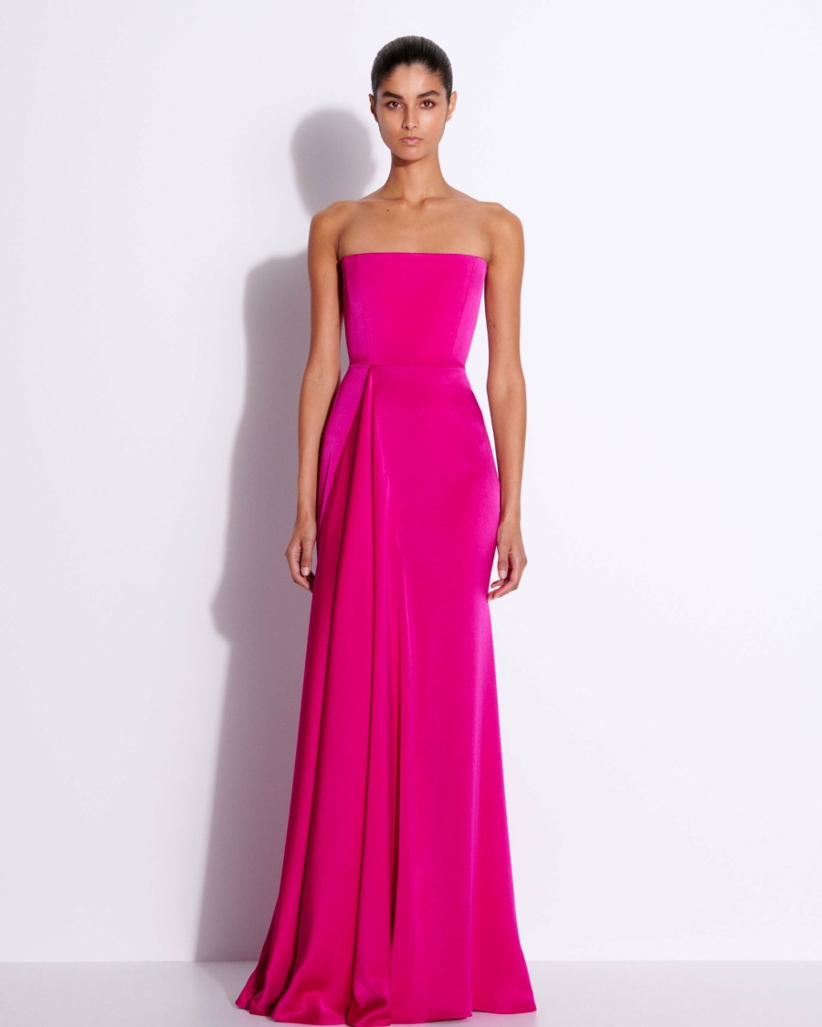 Clearance Strapless Gathered Drape Gown In Satin Crepe Gowns