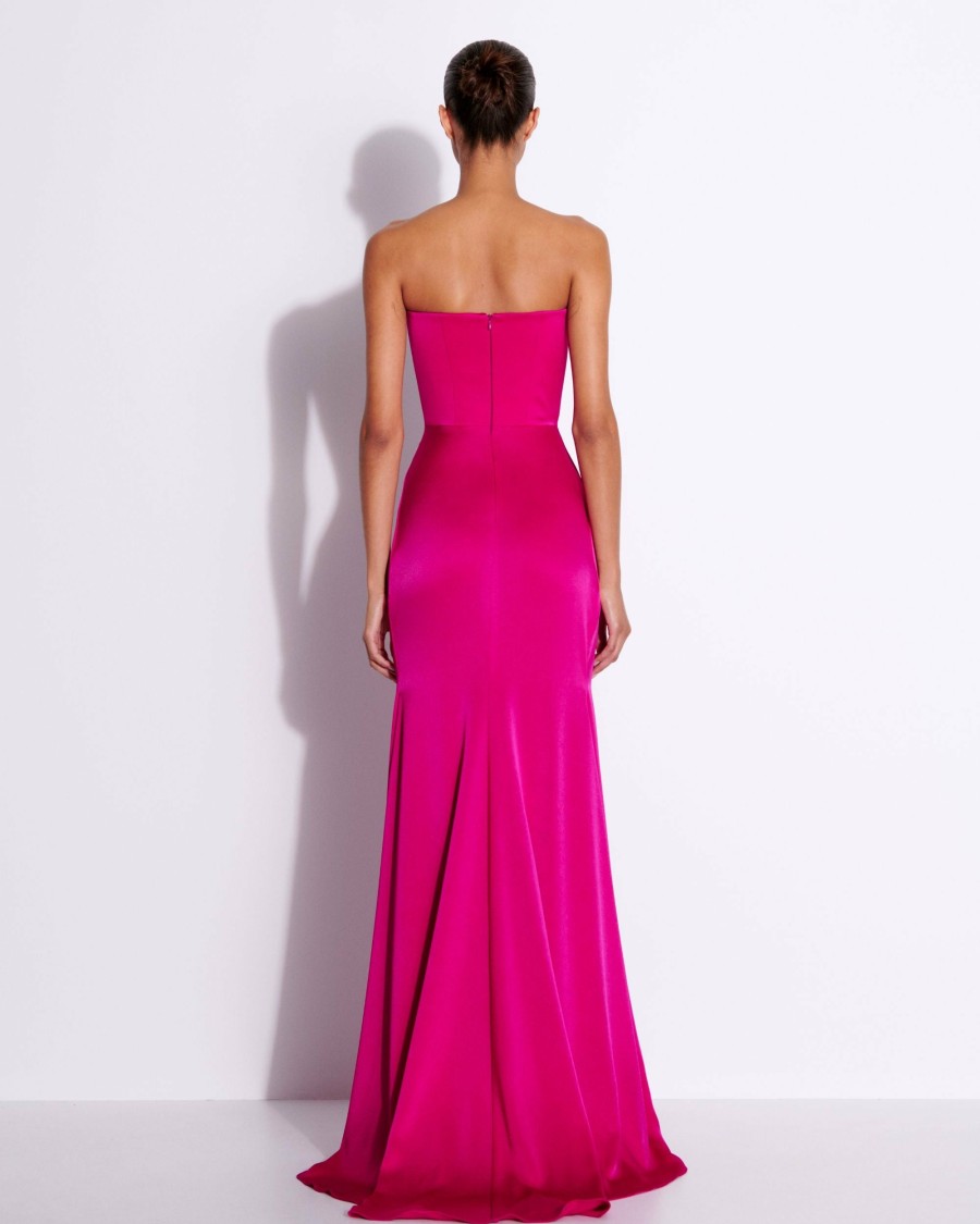 Clearance Strapless Gathered Drape Gown In Satin Crepe Gowns