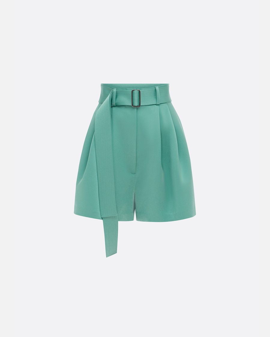 Best Pleat Short With Belt In Satin Crepe Trousers & Shorts