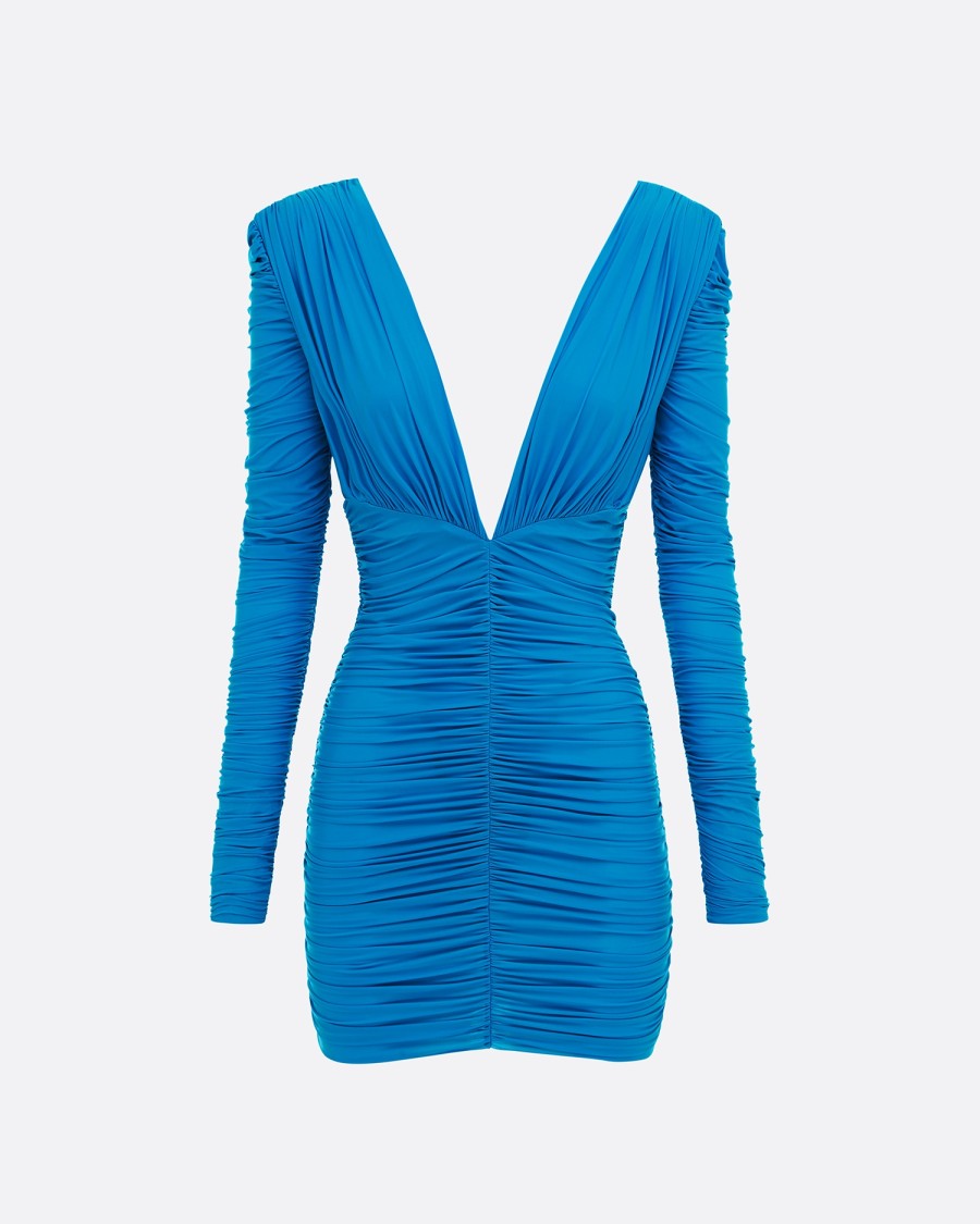 Wholesale Long Sleeve V Neck Ruched Mini In Stretch Jersey Dresses