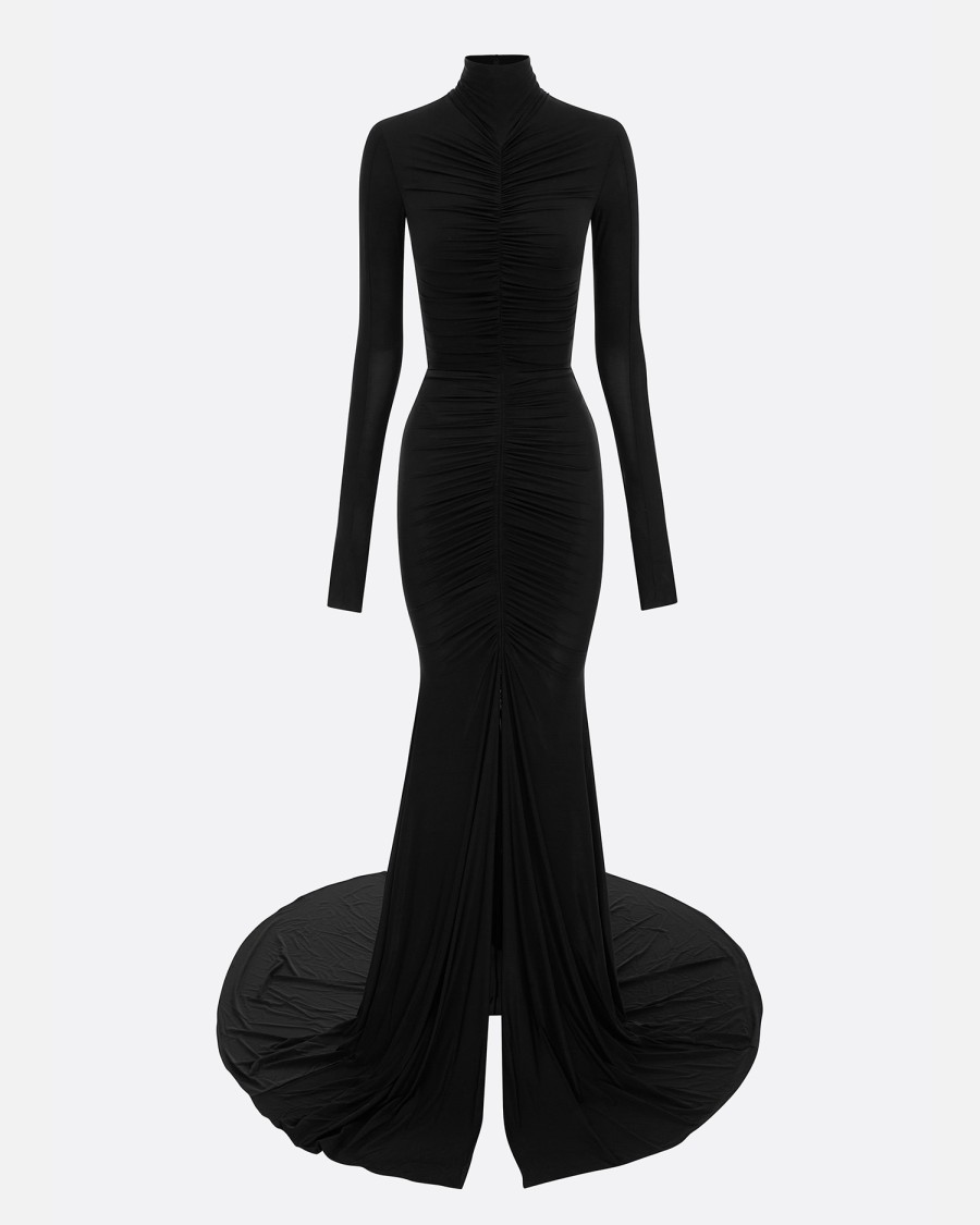 Online Long Sleeve Ruched Gown In Stretch Jersey Gowns