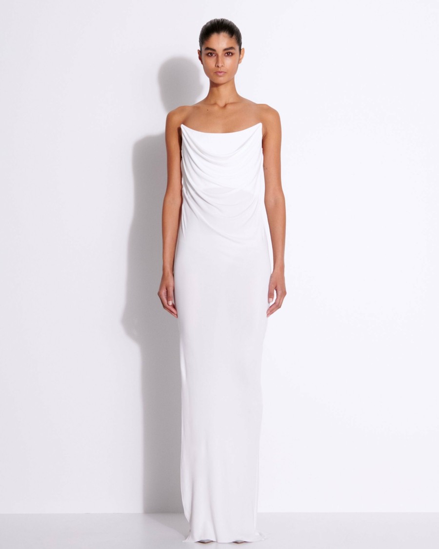 Clearance Layered Strapless Drape Corset Column Gown In Viscose Jersey Gowns