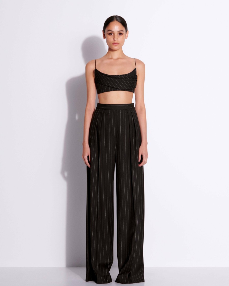 Hot Pleated Trouser In Lurex Pinstripe Trousers & Shorts