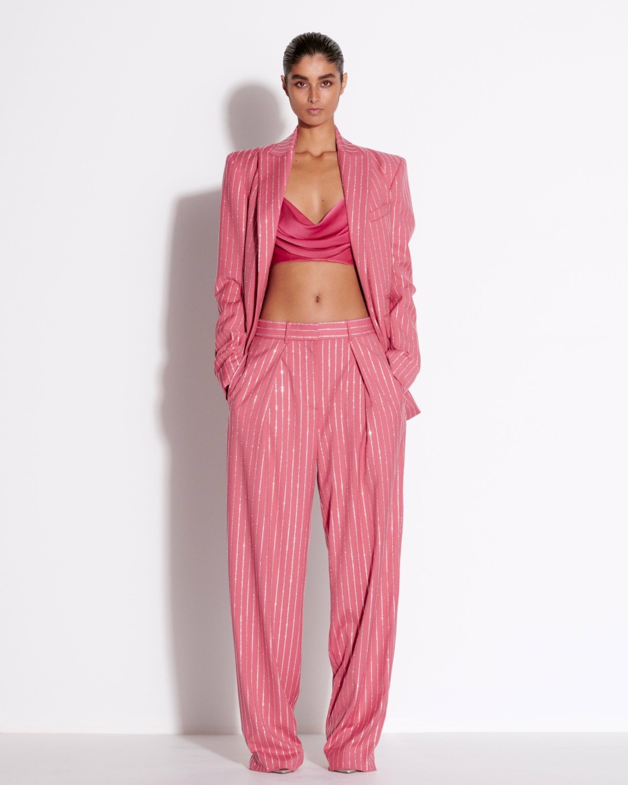 Wholesale Low Rise Pleat Trouser In Crystal Pinstripe Trousers & Shorts