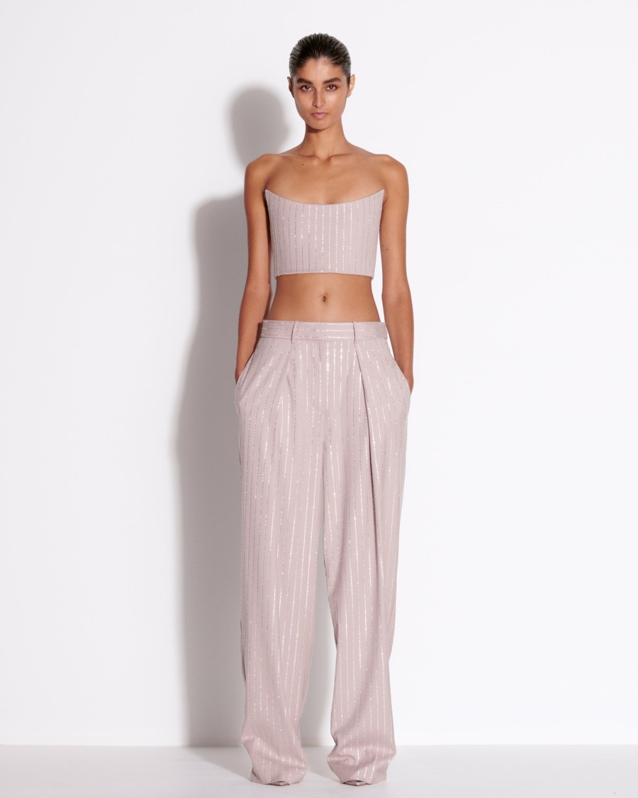 New Low Rise Pleat Trouser In Crystal Pinstripe Trousers & Shorts